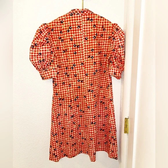 VINTAGE Handmade Seersucker Gingham & Blueberries Collared Mini Dress SZ: SMALL - Picture 11 of 11